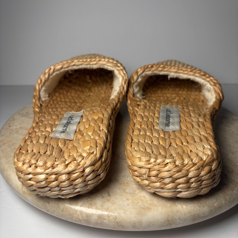Liz Claiborne Woven Straw Slipper Mules 9-10‎ Tan Boho Coastal Cottagecore Flat - Picture 7 of 9